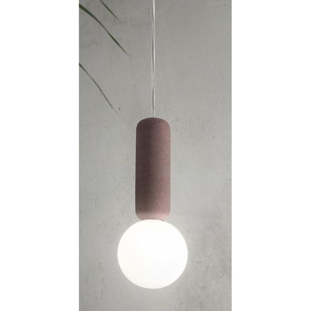 Sospensione in cemento e sferetta in vetro bianco art ROCK S1