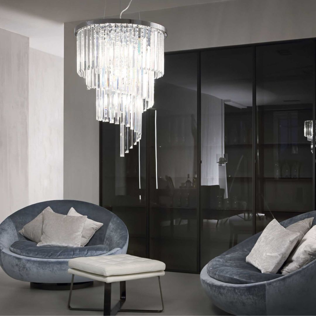 Sospensione in cristallo trasparente con montatura cromo o oro art CARLTON Sosp