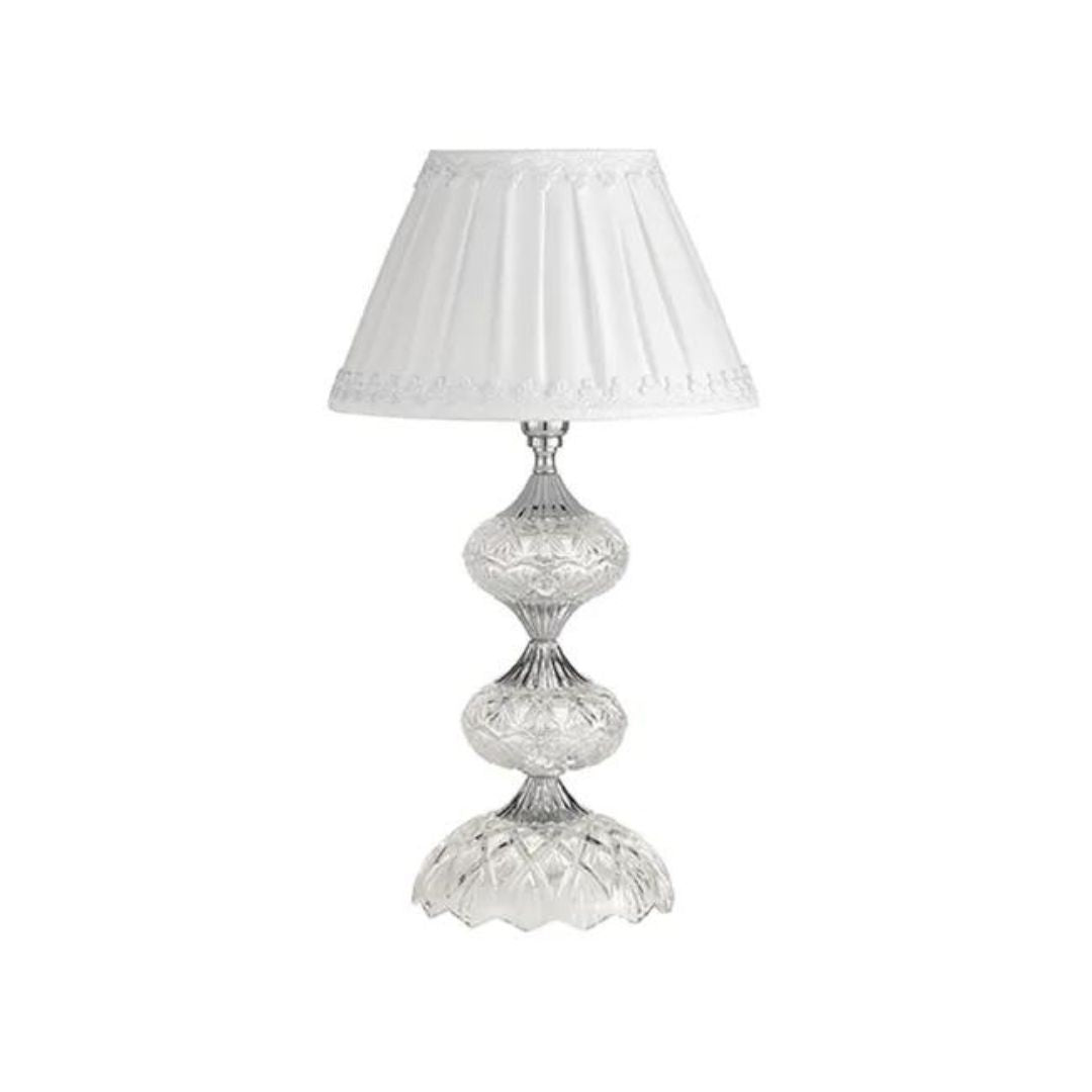 Lume in cristallo trasparente con parti metalliche oro o cromo con paralume art DALLAS/LP con paralume