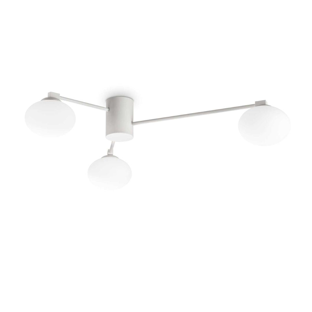 Plafoniera da Soffitto Hermes a 3 luci Ø90 cm - Metallo Placcato & Vetro Bianco Acidato, Bianco/Ottone Satinato