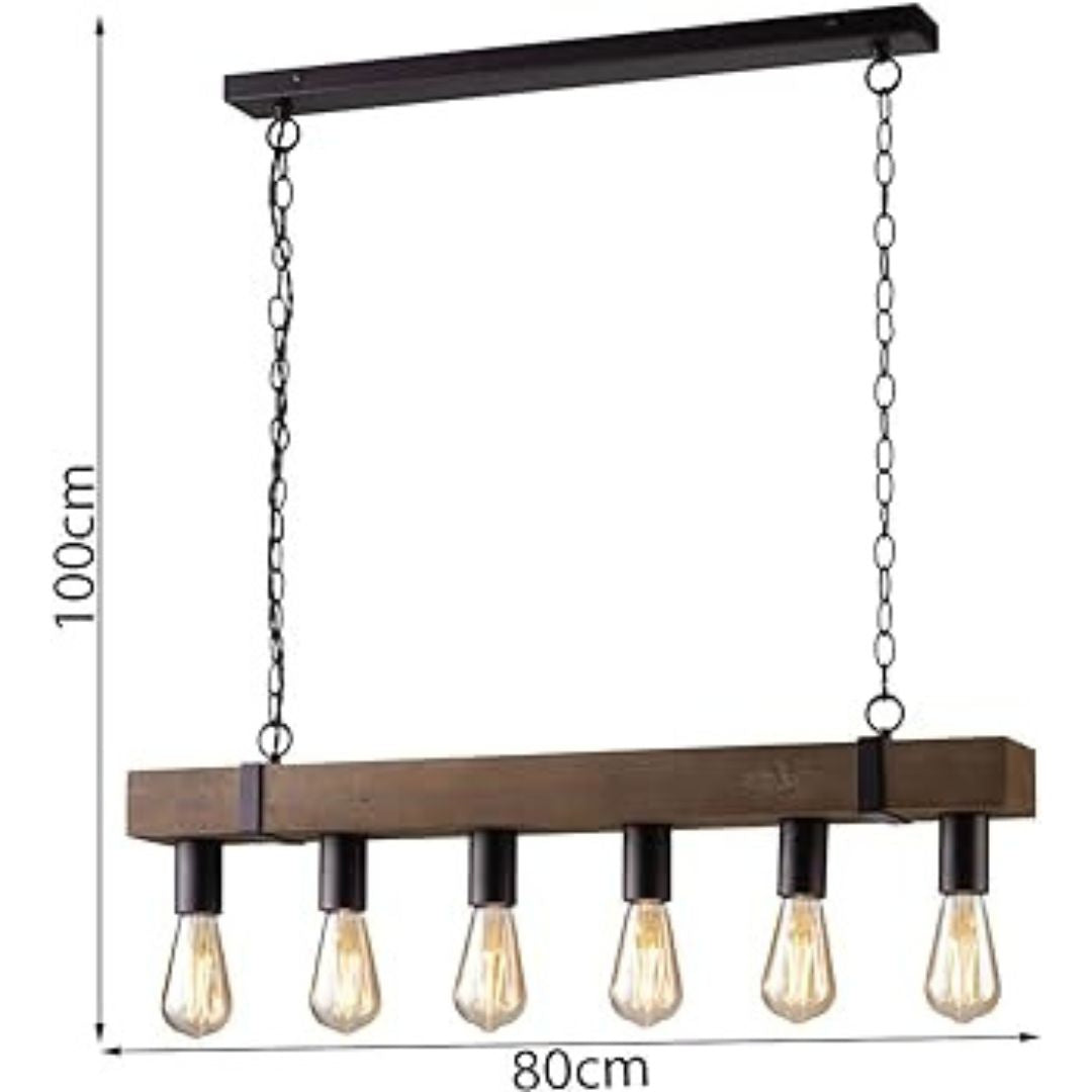 Sospensione lineare in legno 6 luci E27 stile country art TEXAS-S6