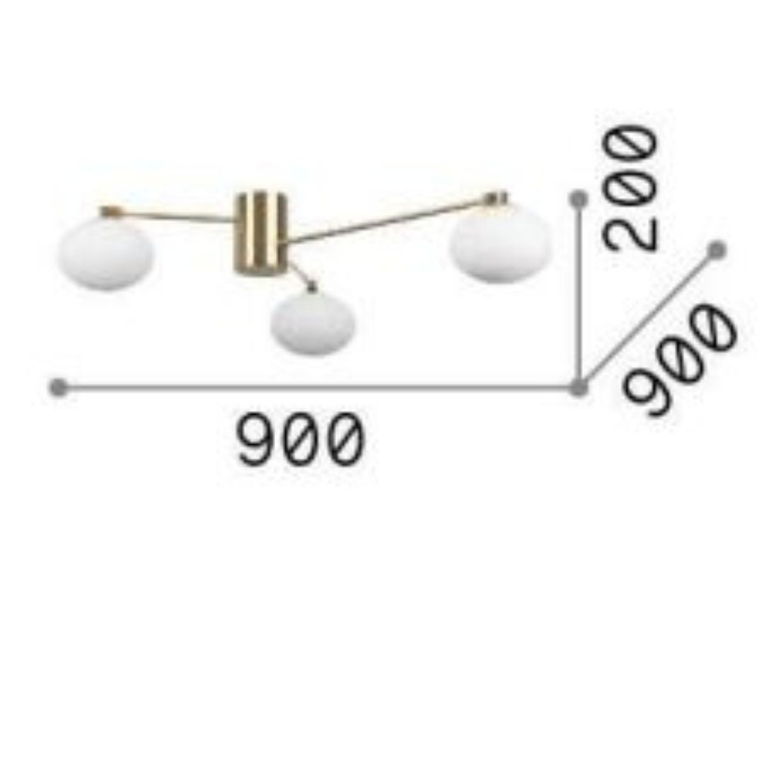 Plafoniera da Soffitto Hermes a 3 luci Ø90 cm - Metallo Placcato & Vetro Bianco Acidato, Bianco/Ottone Satinato