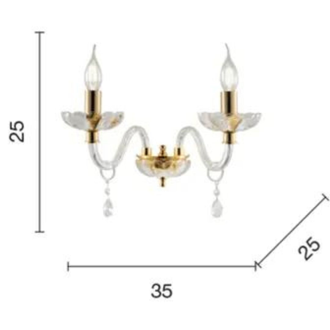 Applique in cristallo trasparente 2 luci con parti metalliche oro art BRIGIDA/AP2