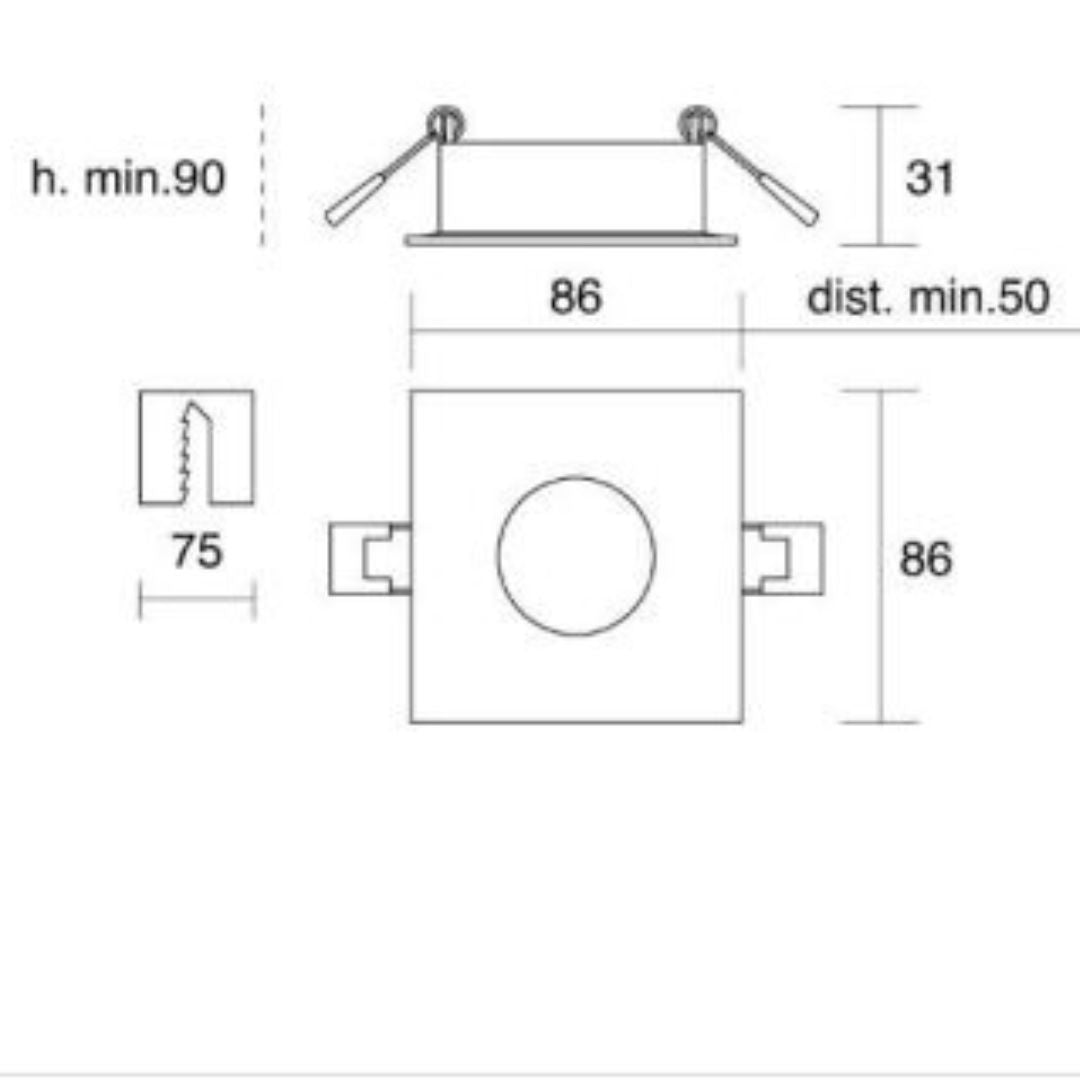 Incasso quadrato in metallo bianco o nero GU10 art 710-710N