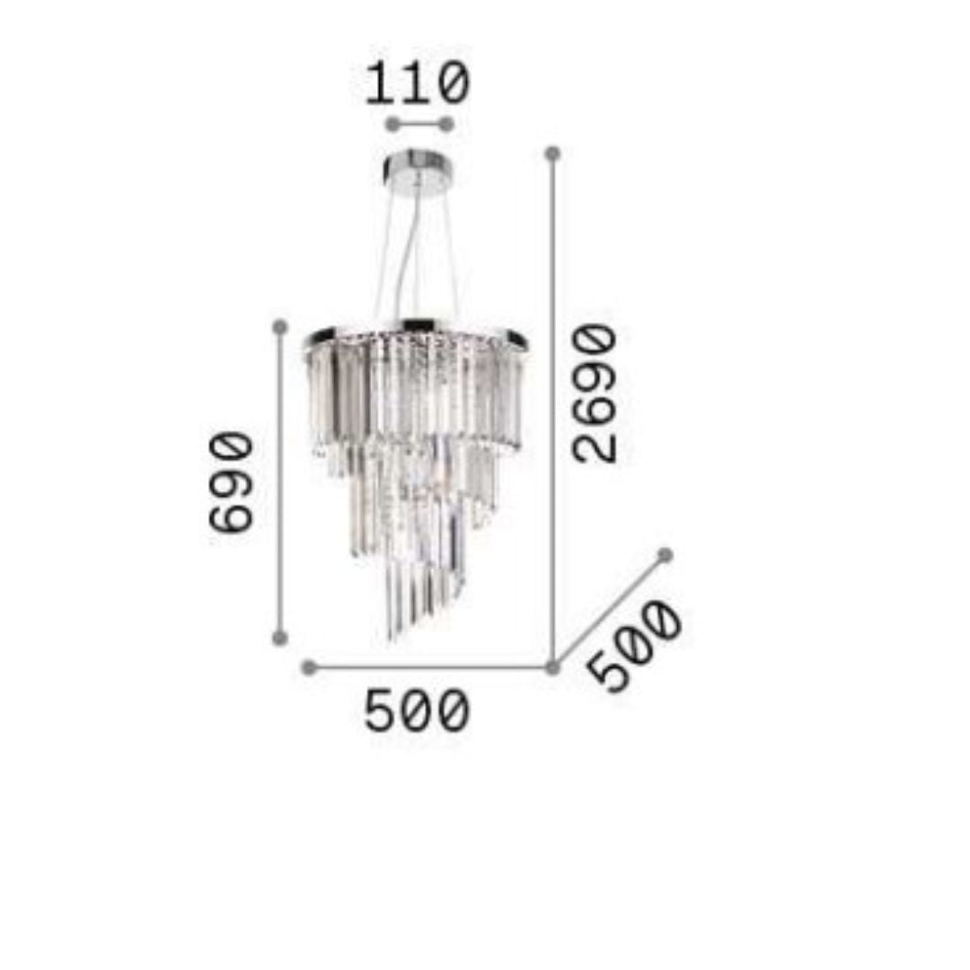Sospensione in cristallo trasparente con montatura cromo o oro art CARLTON Sosp