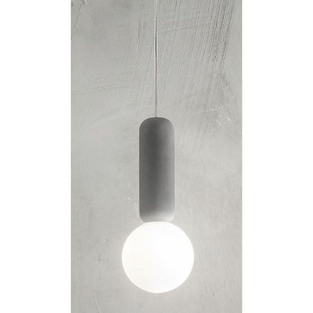 Sospensione in cemento e sferetta in vetro bianco art ROCK S1