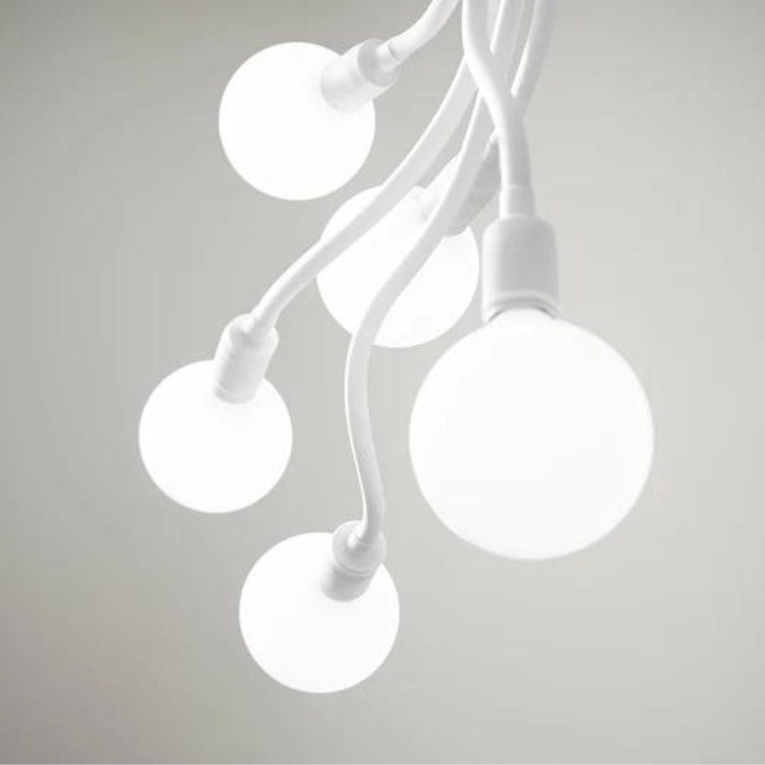 Plafoniera snodabile in gomma e metallo 5 luci E27 bianco o nero art BULBO 6680