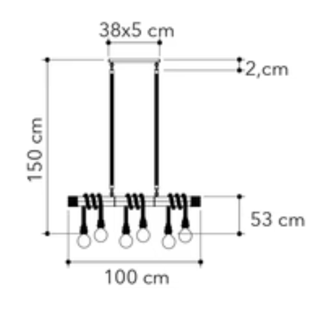 Sospensione lineare su tronco in legno con corde in canapa art ROPE-S6