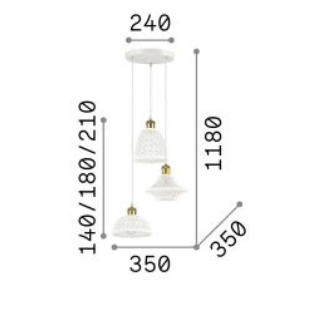 Sospensione in ceramica tre luci su piastra tonda art LUGANO TRIS