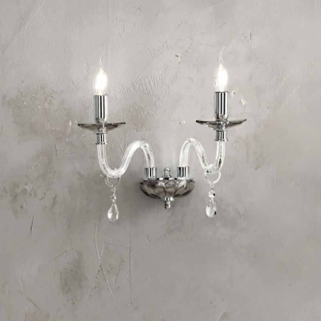 Applique 2 luci in cristallo 4 colorazioni: bianco, fumè, tortora e ottanio art LIVIA/AP2