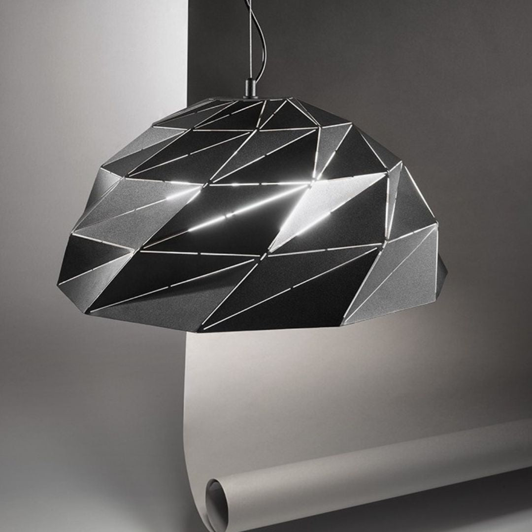 Sospensione cupola moderna da cucina in metallo con tagli laser 3 luci E27 bianco o nero TILT 6624