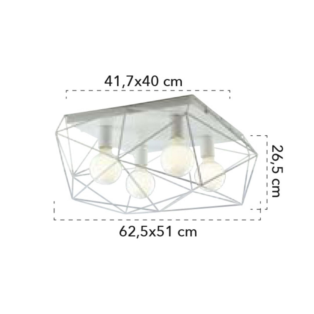 Plafoniera industrial 4 luci E27 bianco o oro in metallo art ABRAXAS-PL4