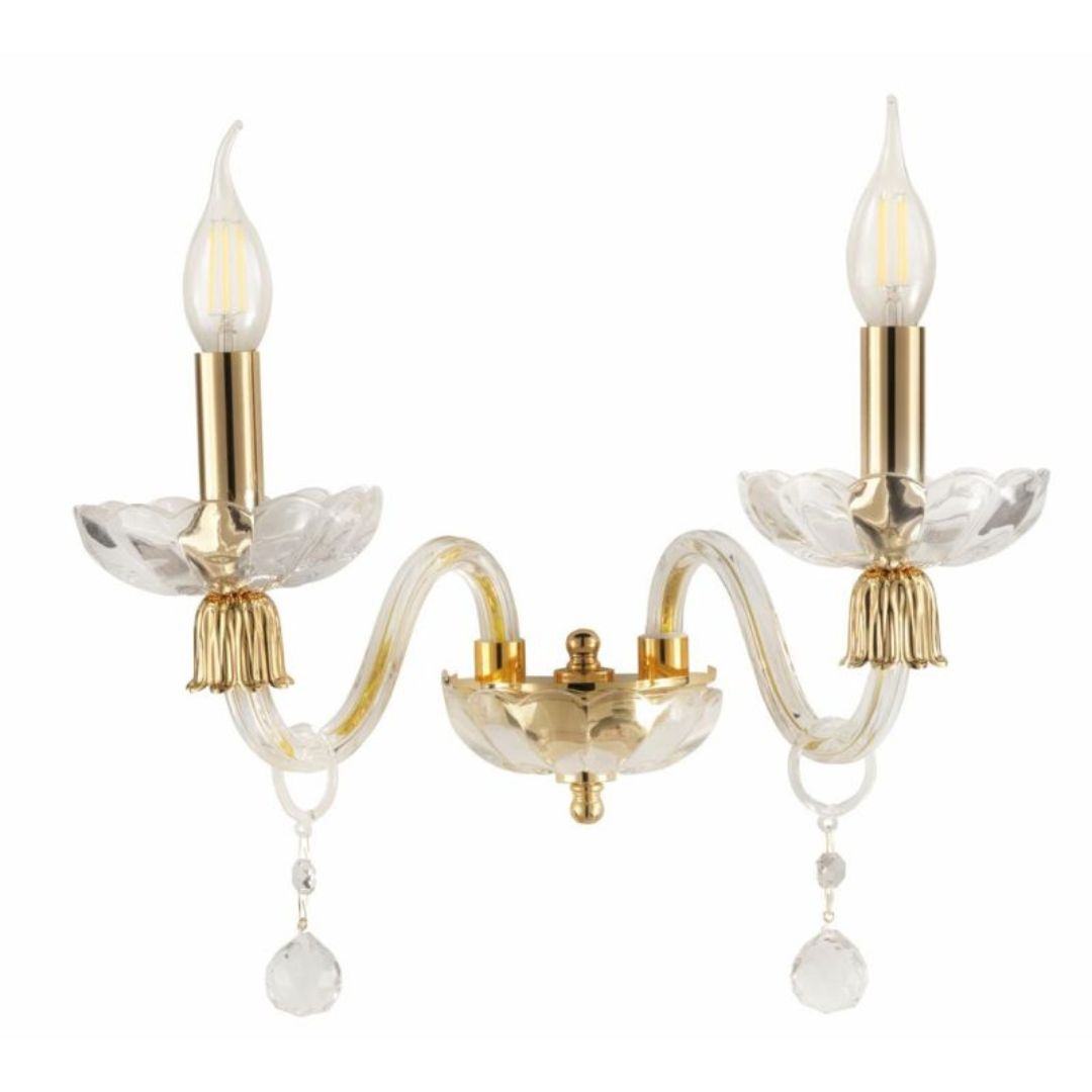 Applique una e due luci in vetro e cristallo, parti metalliche oro art ROXANNE AP1-AP2