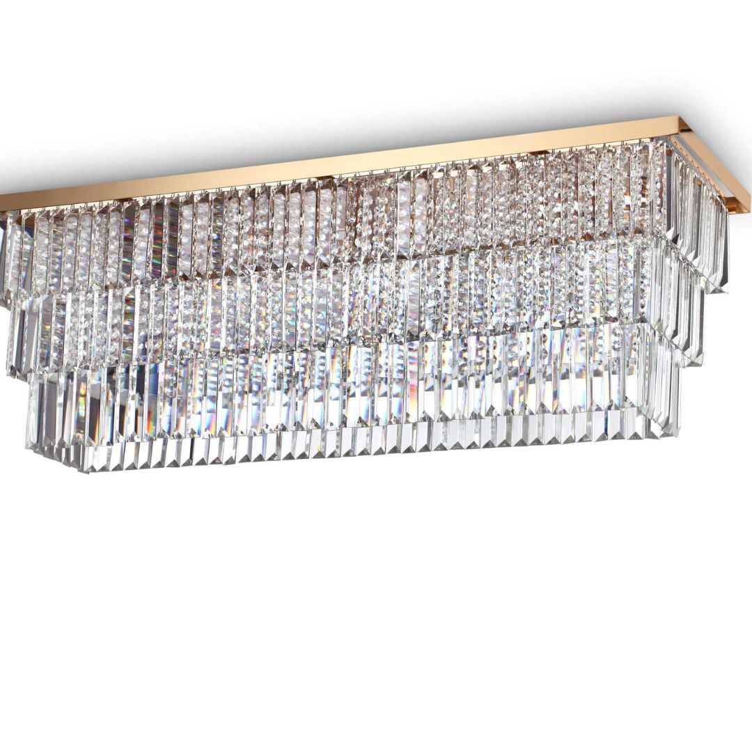 Plafoniera cristallo trasparente montatura oro o cromo - 8 luci E14 art MARTINEZ