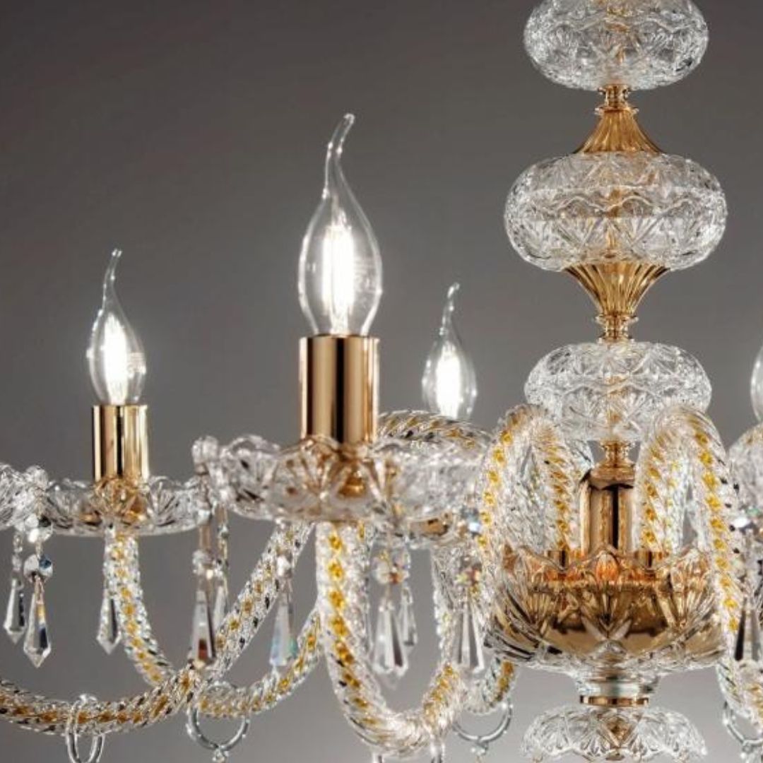 Lampadario in cristallo trasparente 3 luci con parti metalliche oro o cromo art DALLAS/S3