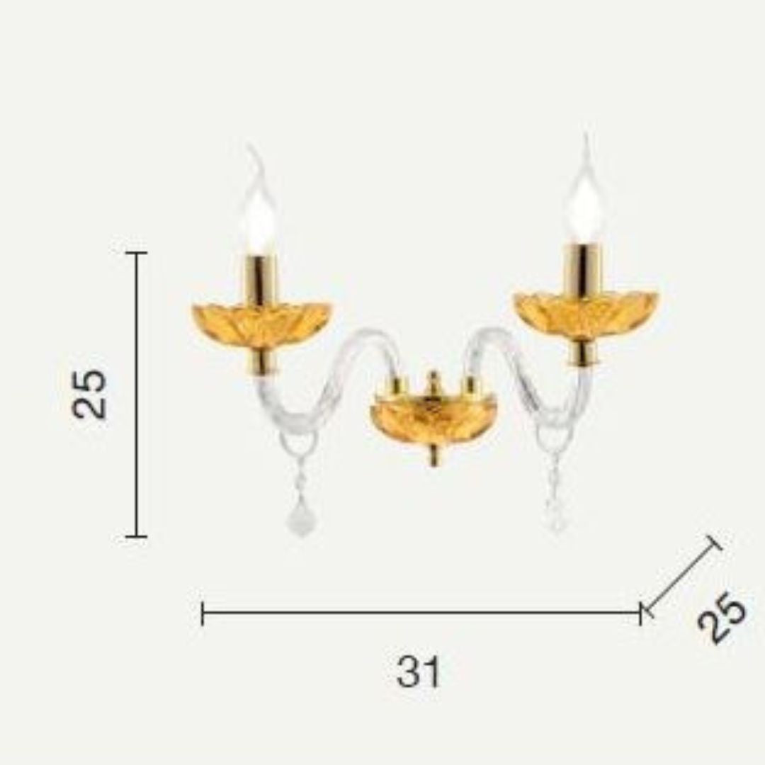 Applique due luci in cristallo trasparente e ambra parti metalliche oro art PATRICIA/AP2