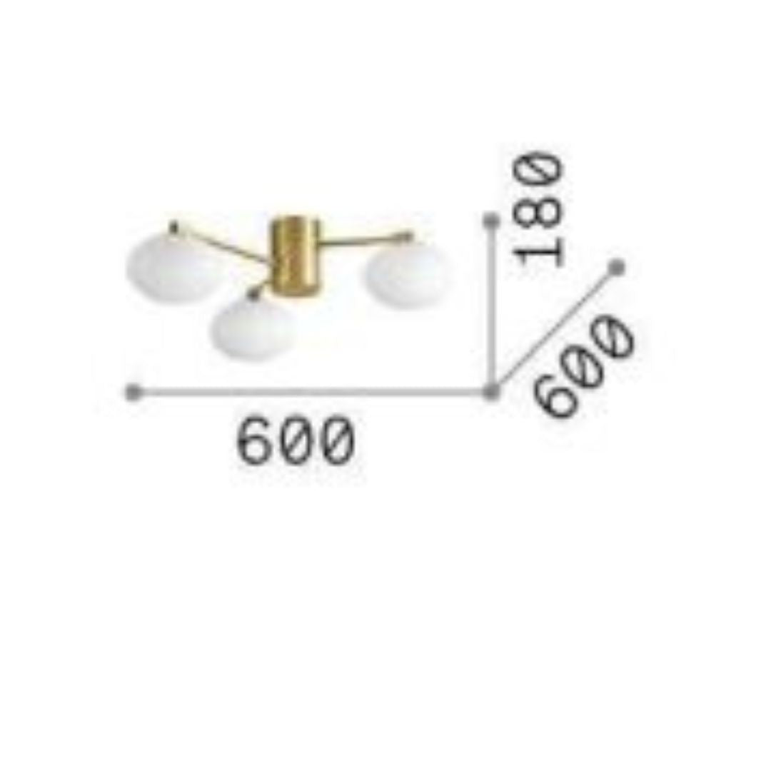 Plafoniera da Soffitto Hermes a 3 luci Ø60 cm - Metallo Placcato & Vetro Bianco Acidato, Bianco/Ottone Satinato