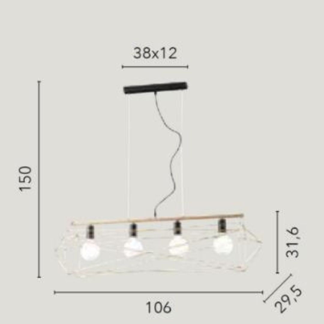 Sospensione moderna industrial 4 luci in metallo oro o bianco art ABRAXAS-S4