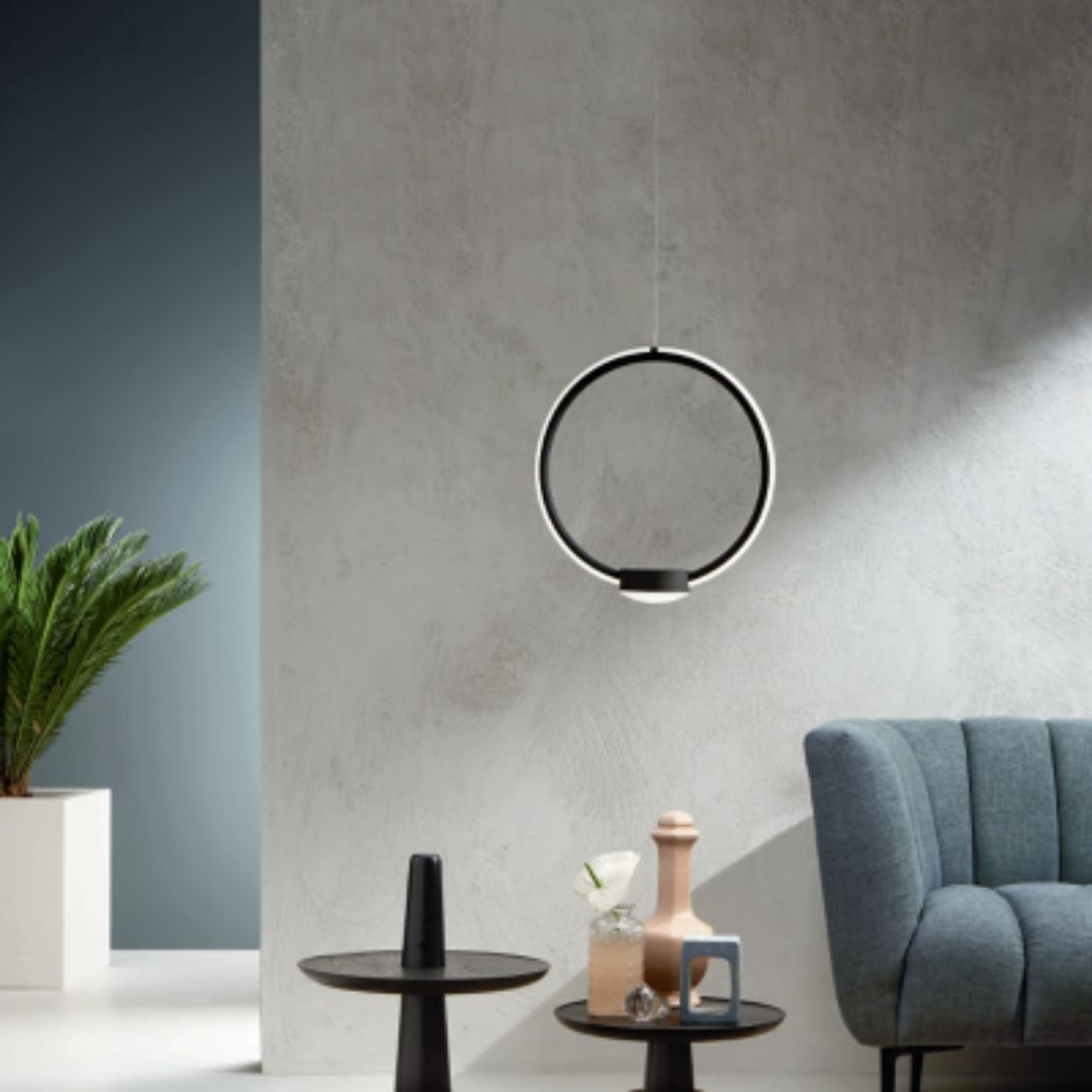 Lampada da terra con anello led su cavi tiranti 2 colori bianco o nero art PORTAL-PT