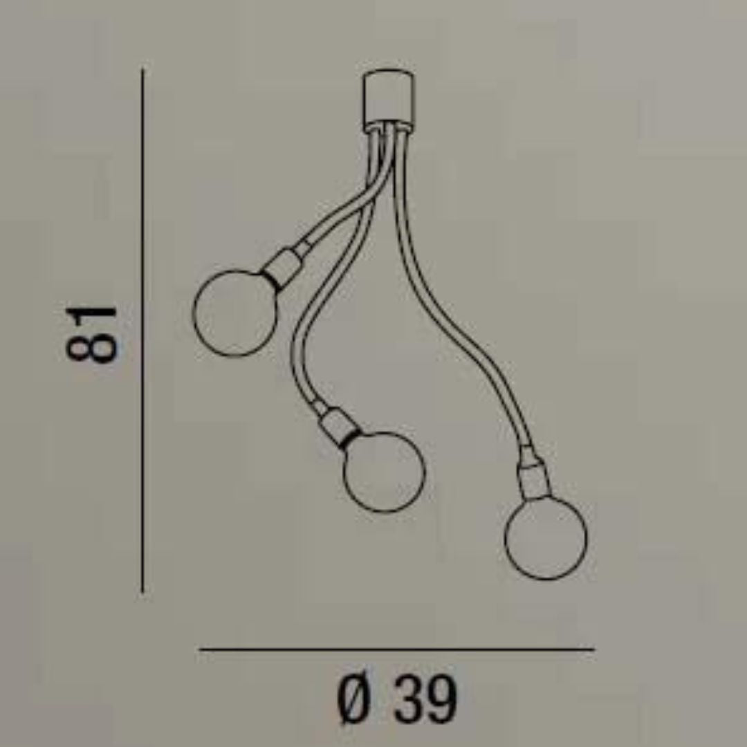 Plafoniera snodabile in gomma e metallo 3 luci E27 bianco o nero art BULBO 6678