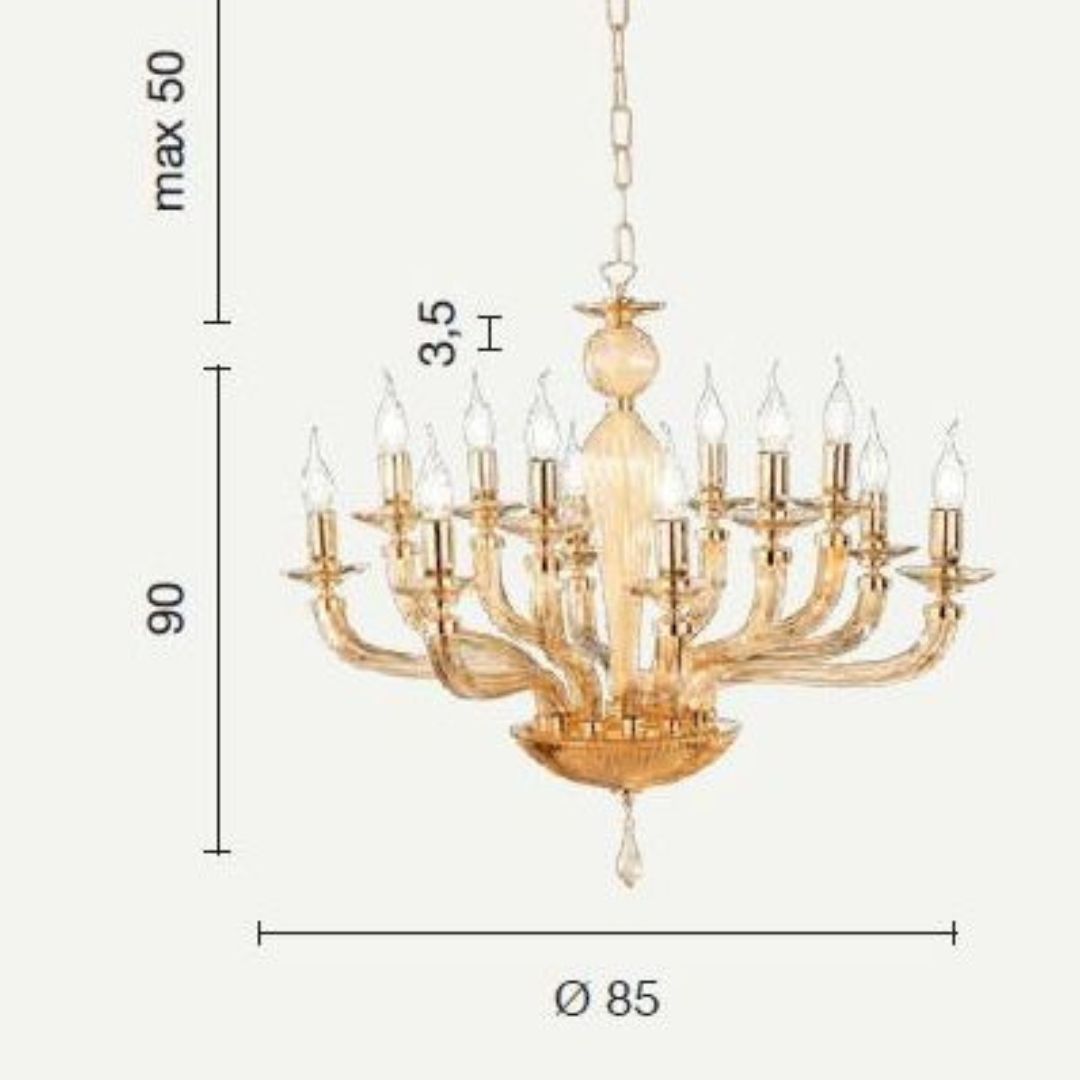 Lampadario 12 luci in vetro vari colori art VILLA/S12