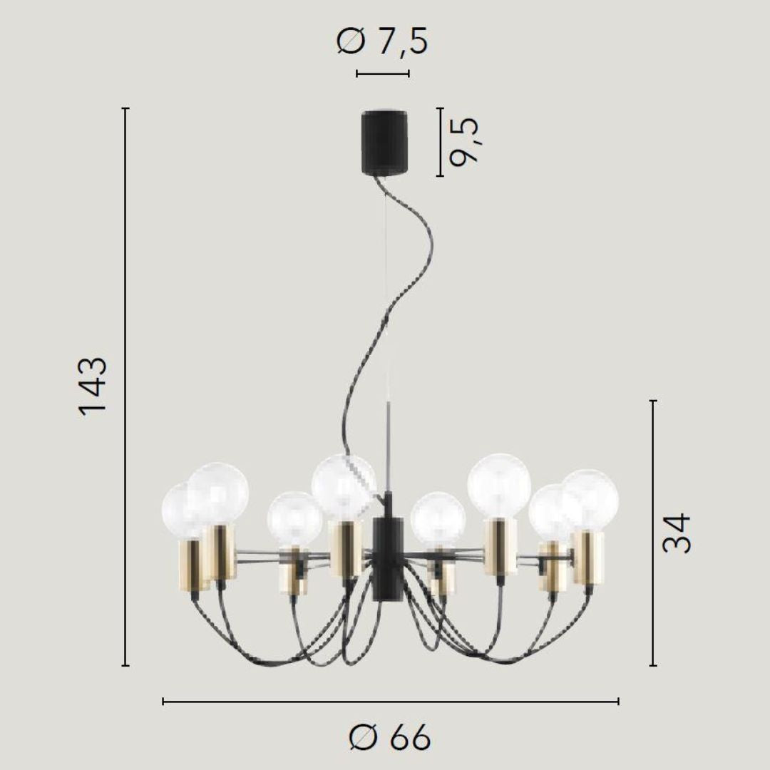Sospensione in metallo nero e oro stile industrial minimal art AXON-S8 e AXON-S5