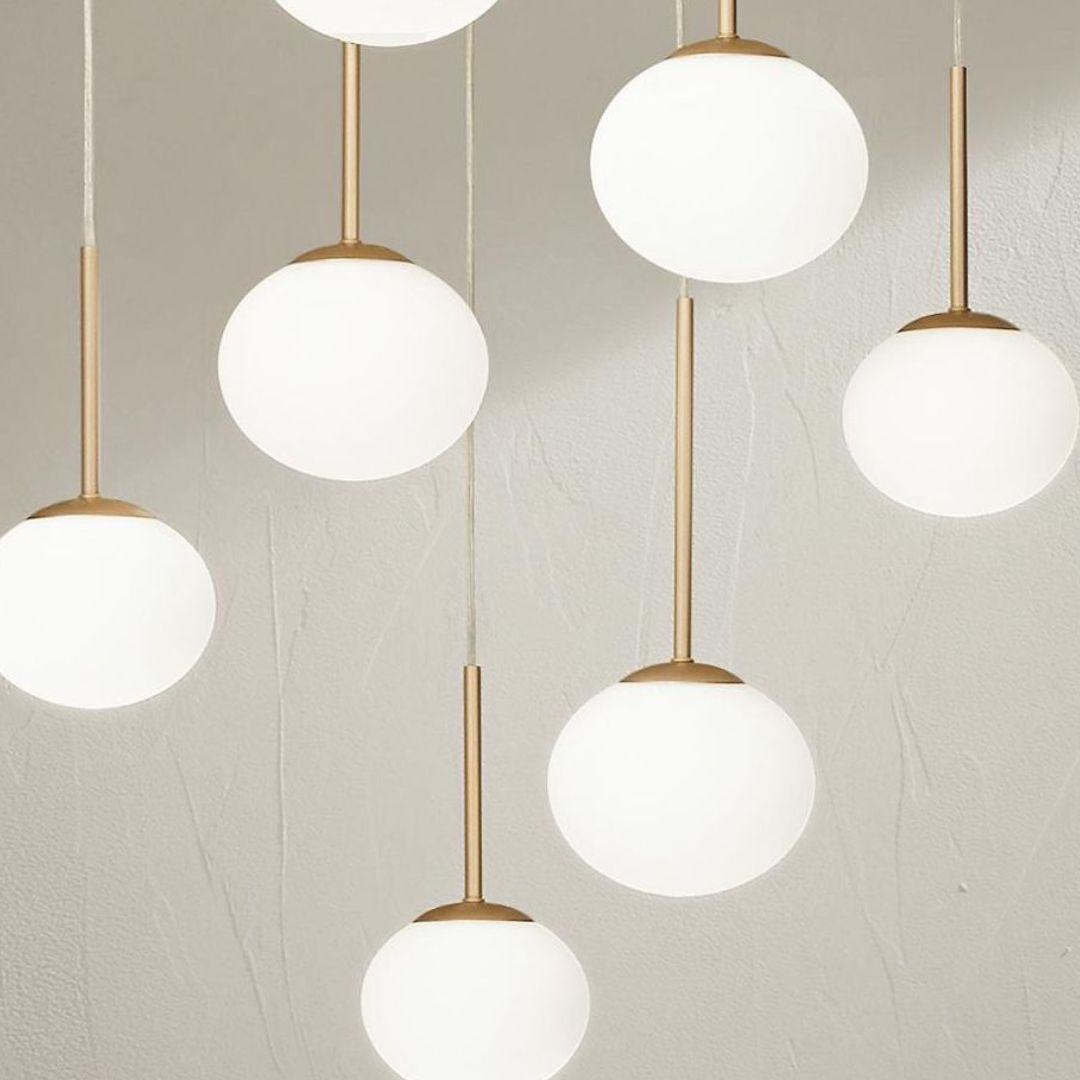 Sospensione su piastra tonda con 6 sfere in vetro pendenti JEWEL S6-R