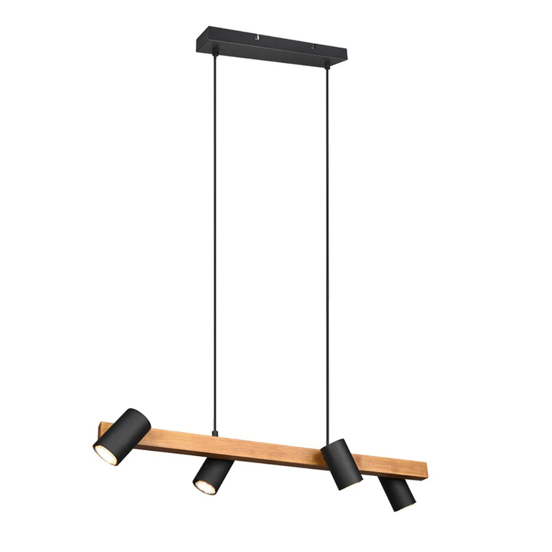Sospensione lineare in legno e metallo con spot GU10 orientabili art MARLEY