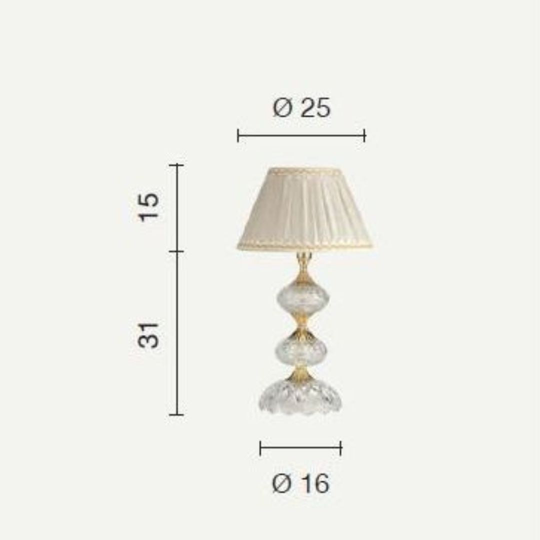 Lume in cristallo trasparente con parti metalliche oro o cromo con paralume art DALLAS/LP con paralume