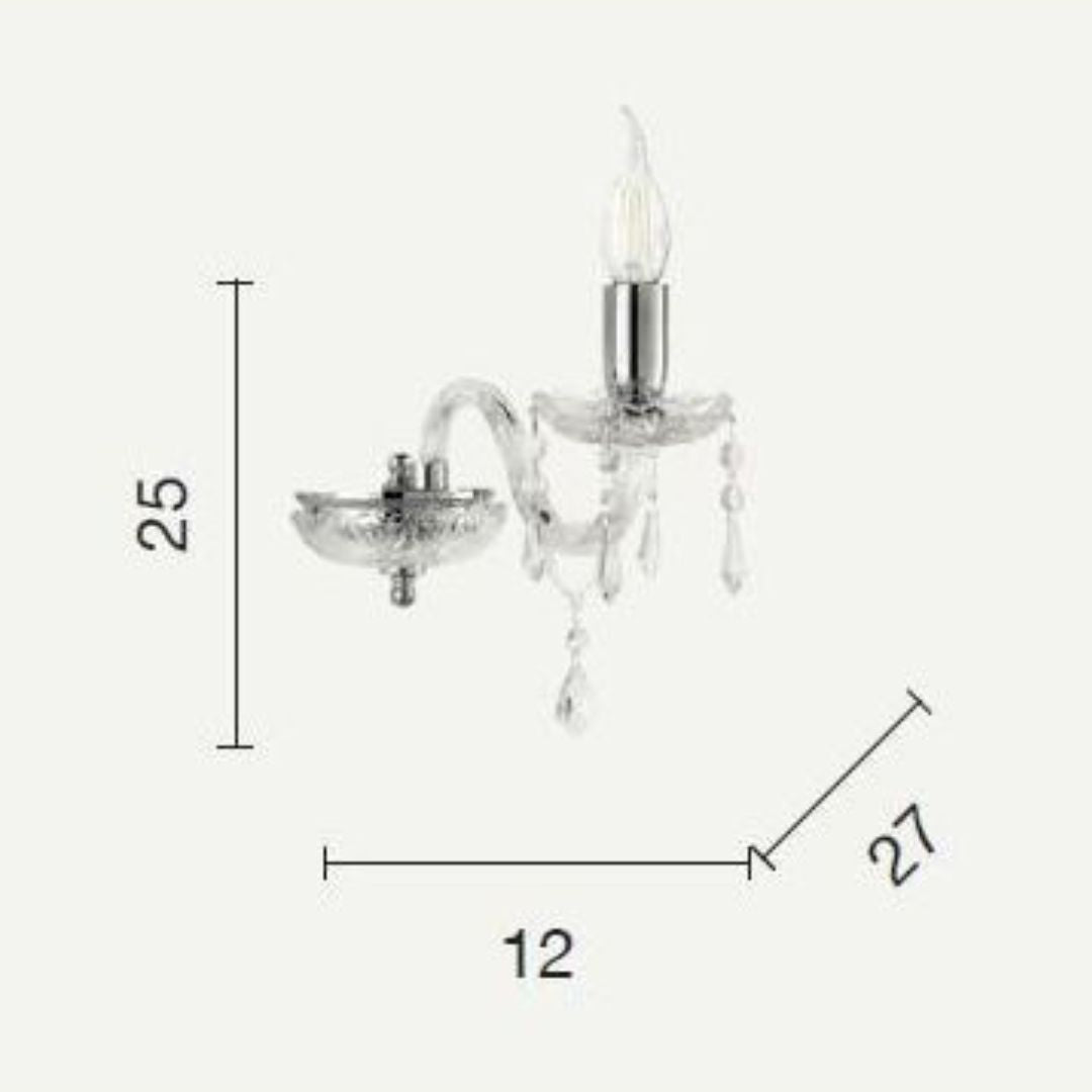 Applique in cristallo trasparente con parti metalli che oro o cromo ad una o due luci art DALLAS AP1 - AP2