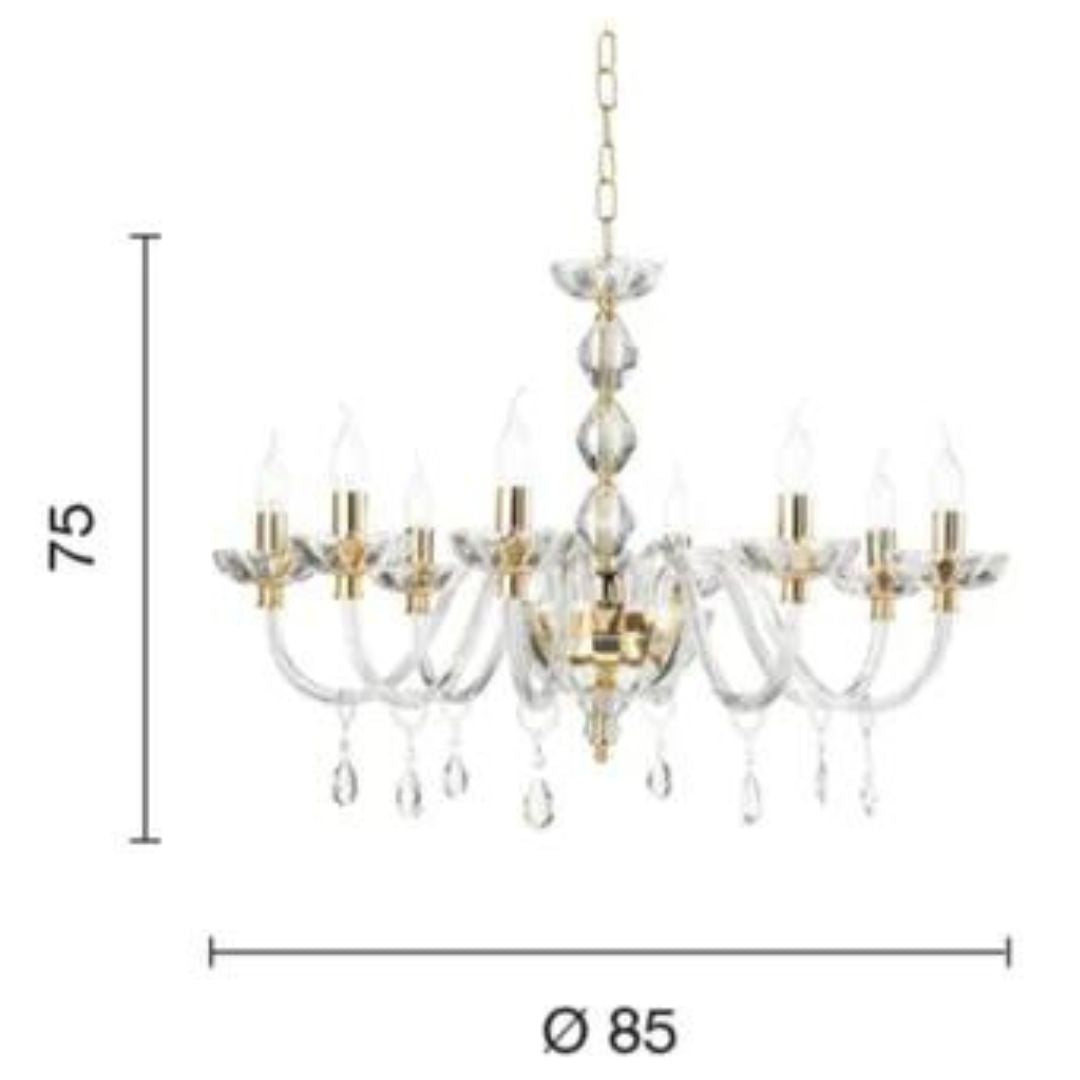Lampadario 8 luci in cristallo trasparente con parti metalliche oro BRIGIDA/8L