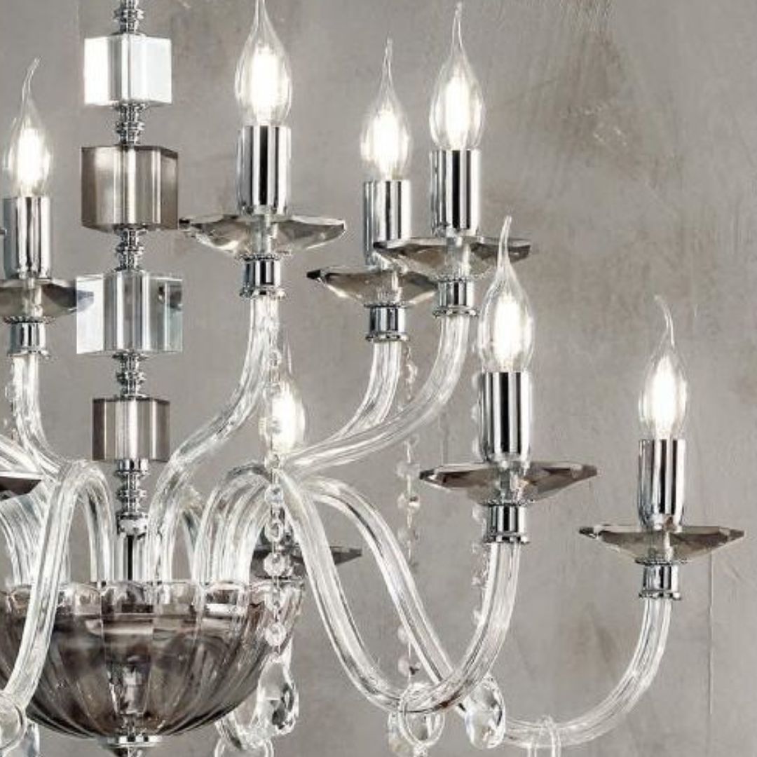 Lume in cristallo grande con paralume, 4 colorazioni: bianco, fumè, tortora e ottanio art LIVIA/LG