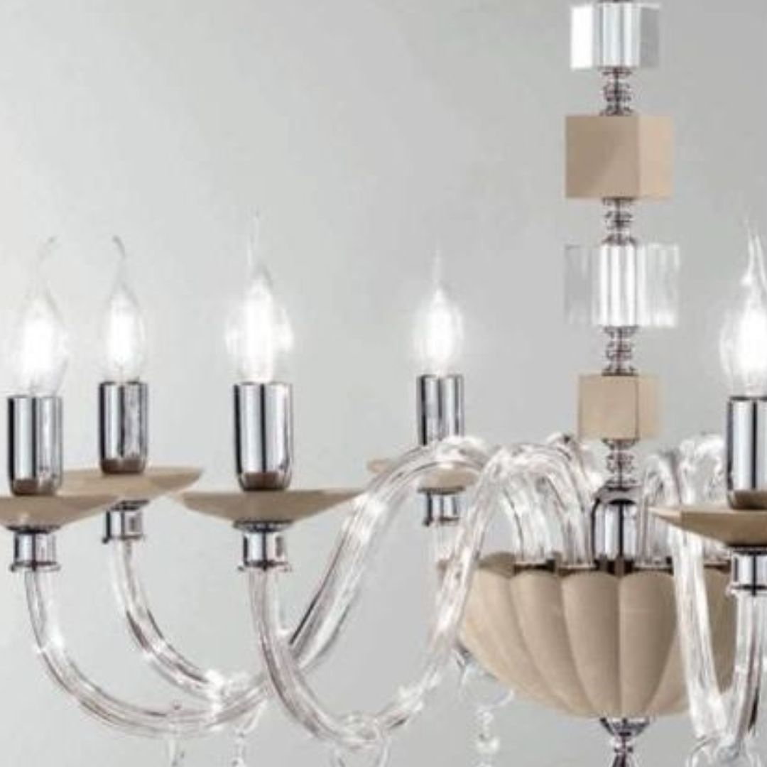Lampadario in cristallo 6 luci in 4 colorazioni bianco, fumè, tortora e ottanio art LIVIA/S6
