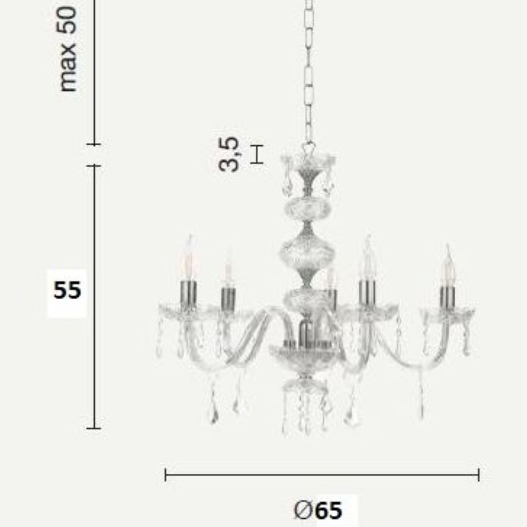 Lampadario in cristallo trasparente 5 luci con parti metalliche oro o cromo art DALLAS/S5