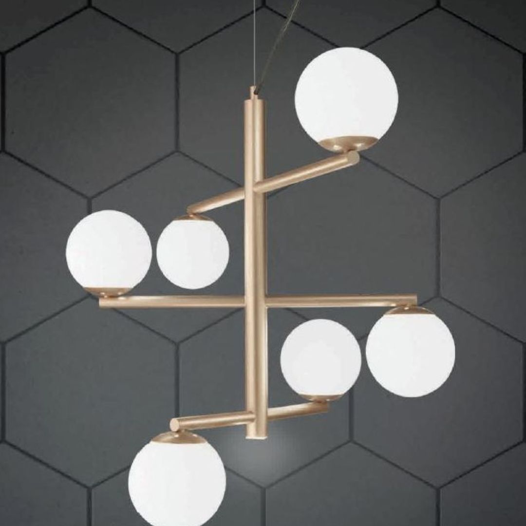 Lampadario moderno sfere in vetro 6 luci sfalsato in 3 colori art GIZAH