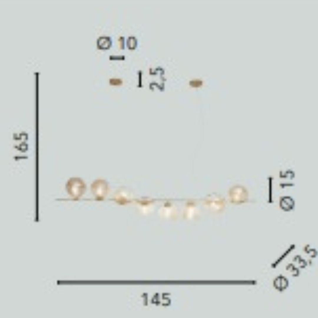 Sospensione lineare 8 luci in metallo e sfere in vetro, due colori oro o nero art. HONEY-S8