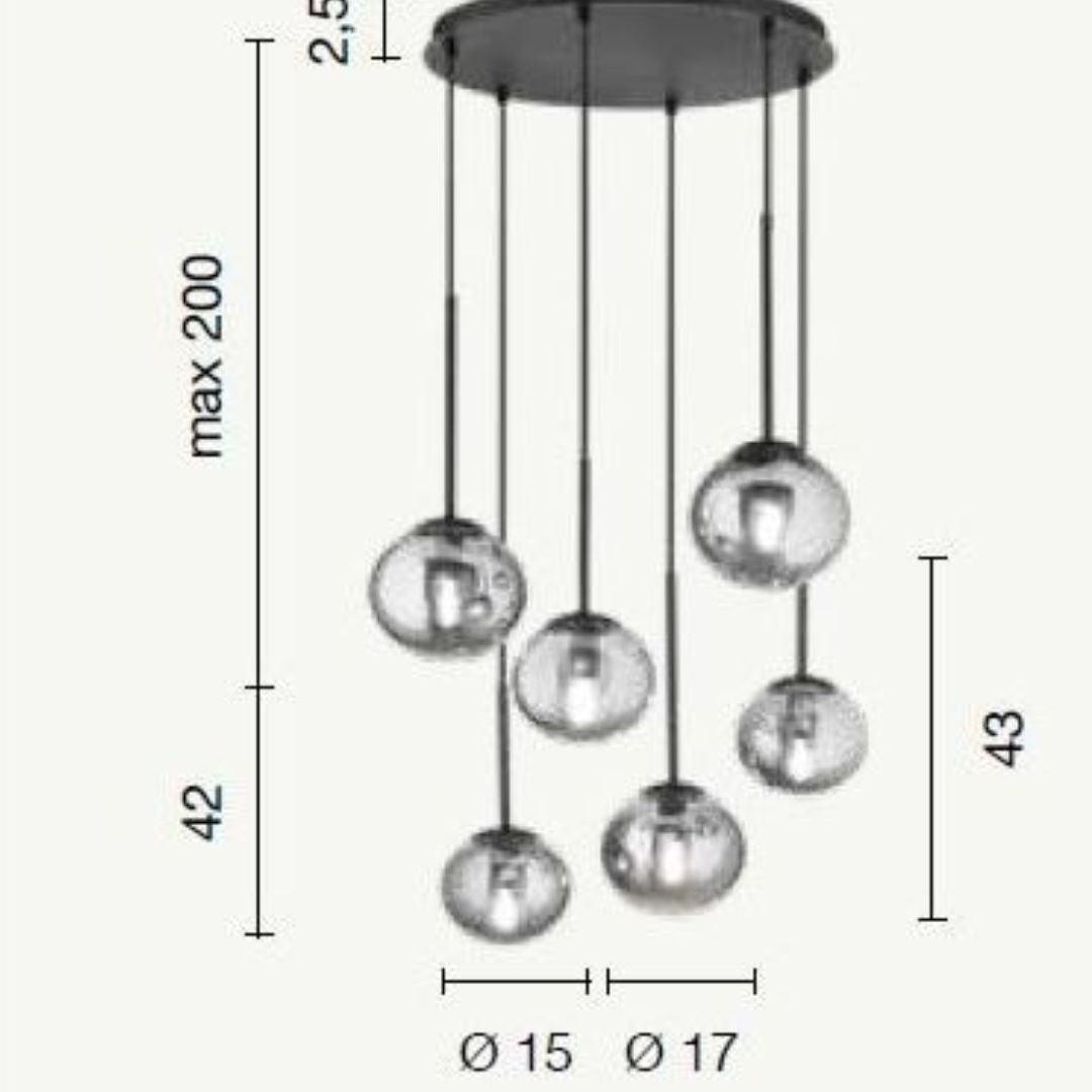 Sospensione su piastra tonda con 6 sfere in vetro pendenti JEWEL S6-R