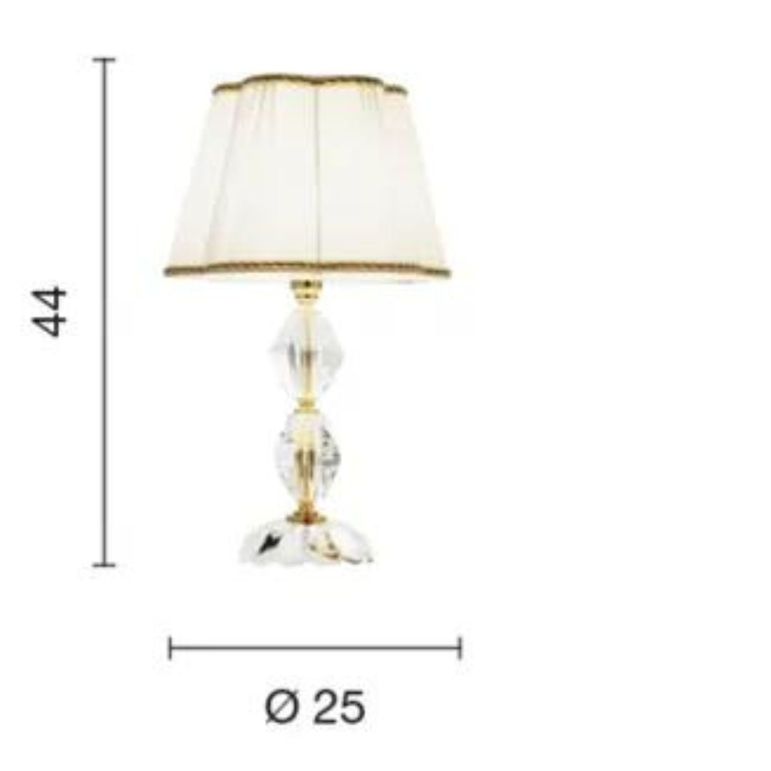 Lume in cristallo con paralume in tessuto e parti metalliche oro art BRIGIDA/LP