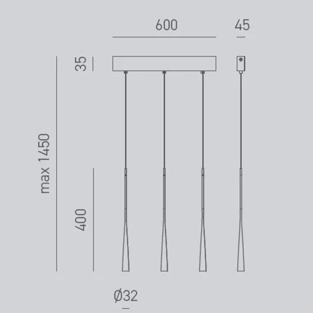 Sospensione conetto in metallo 3 luci led su barra lineare da 60cm art. DAFNE S3P