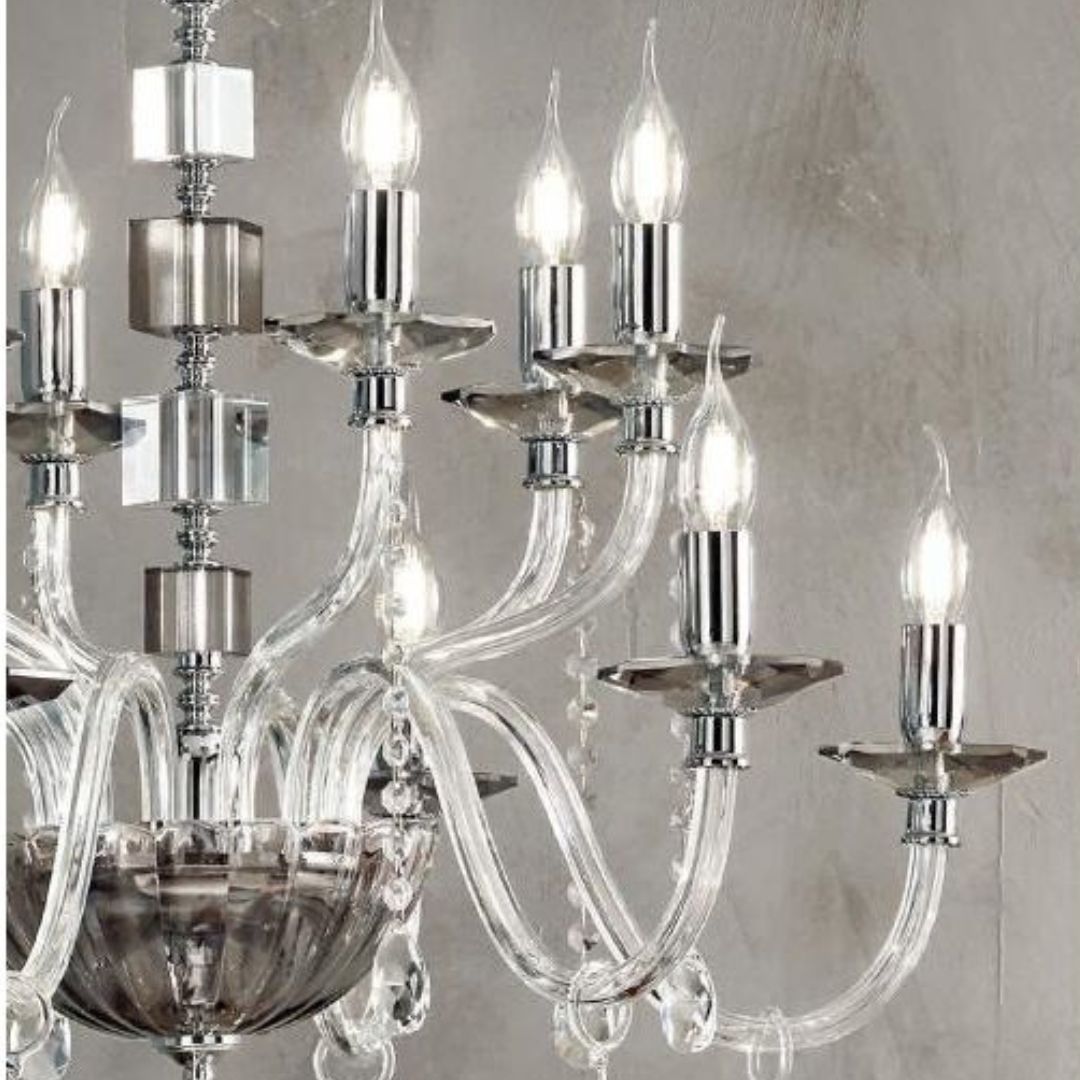 Lampadario in cristallo 8 luci in 4 colorazioni bianco, fumè, tortora e ottanio art. LIVIA/S8