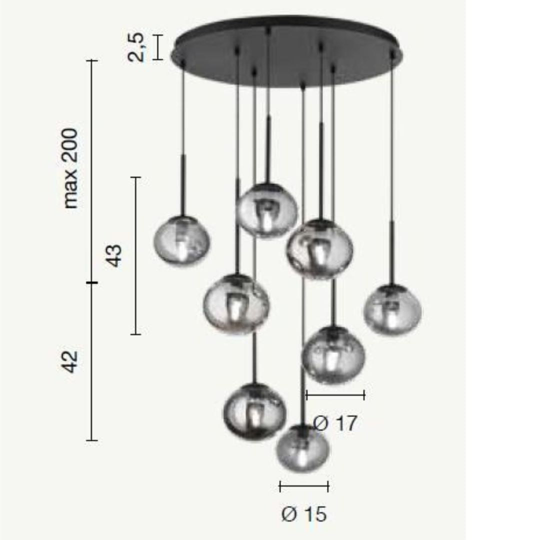 Sospensione con sfere in vetro sfalsate art JEWEL S8