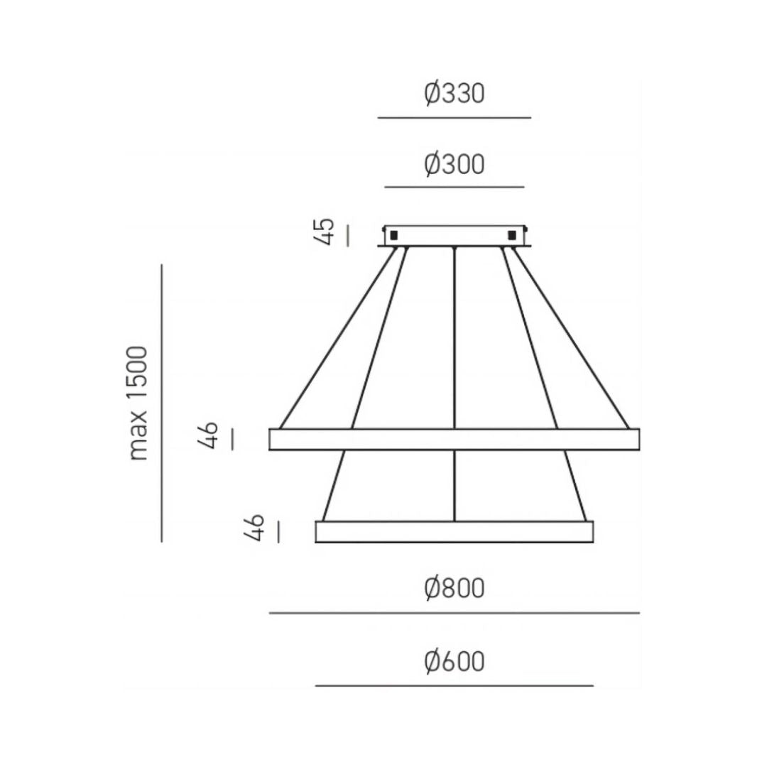 Sospensione 2 anelli led Ø80 + Ø60cm / 3 colori (bianco sat. - nero sat. - oro spazzolato) CRISEIDE S/2G