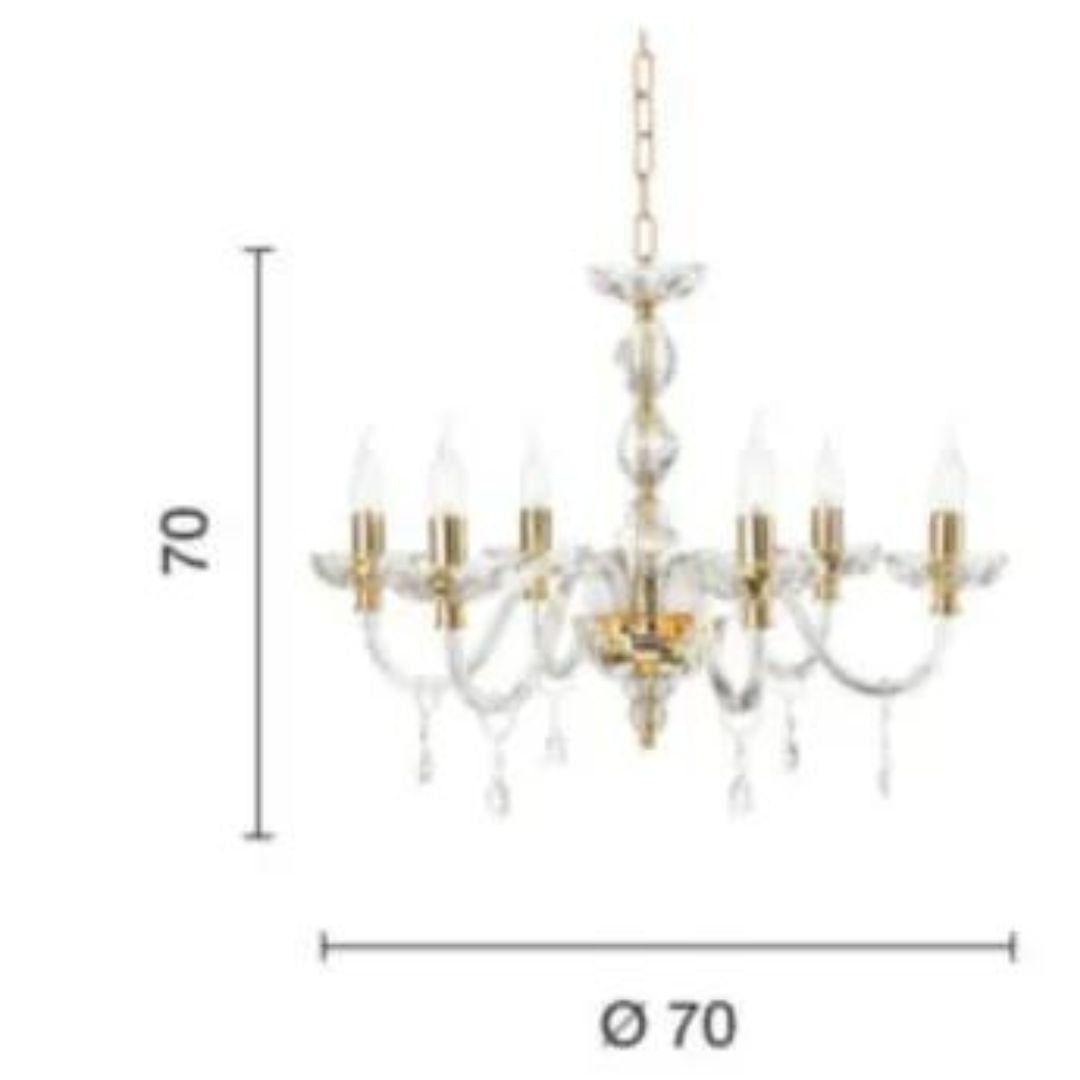 Lampadario 6 luci in cristallo trasparente con parti metalliche oro art BRIGIDA/6L
