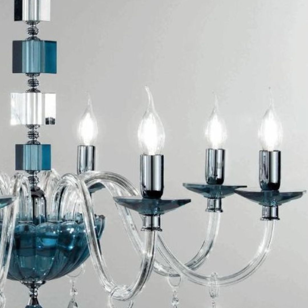 Lampadario in cristallo 6 luci in 4 colorazioni bianco, fumè, tortora e ottanio art LIVIA/S6