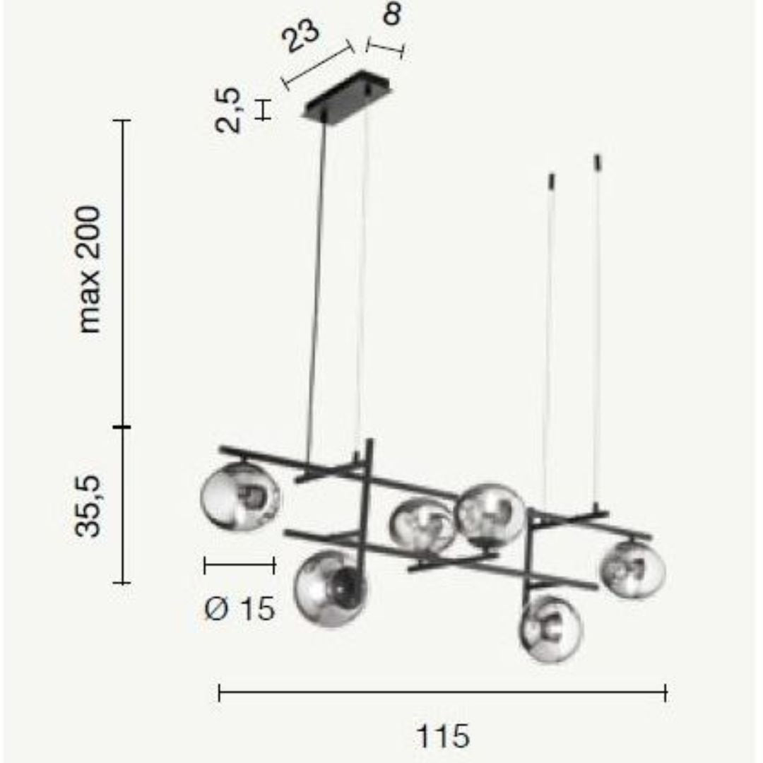 Sospensione in metallo 6 luci E14 con sfere in vetro art JEWEL S6