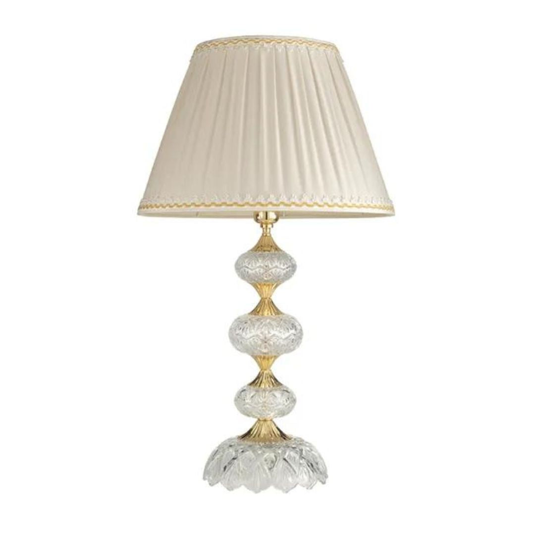 Lume in cristallo trasparente con parti metalliche oro o cromo con paralume art DALLAS/LG con paralume