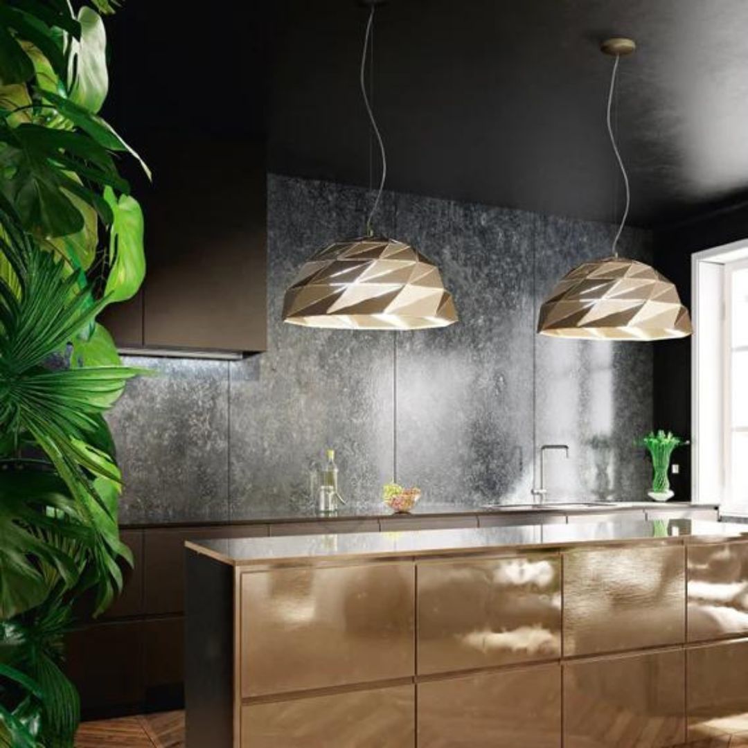 Sospensione cupola moderna da cucina in metallo con tagli laser 3 luci E27 bianco o nero TILT 6624