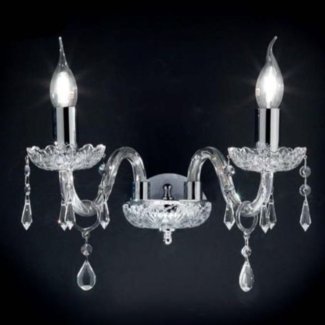 Applique in cristallo trasparente con parti metalli che oro o cromo ad una o due luci art DALLAS AP1 - AP2