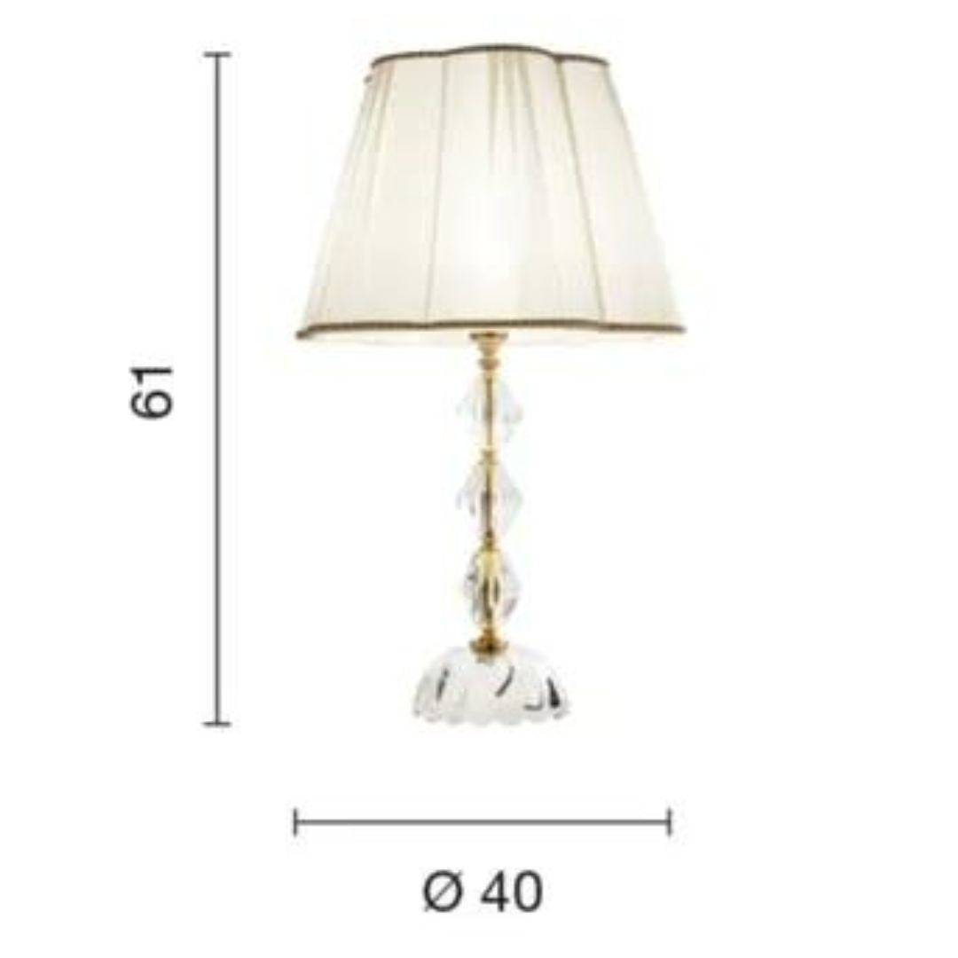 Lume in cristallo con paralume in tessuto parti metalliche oro art BRIGIDA/LG