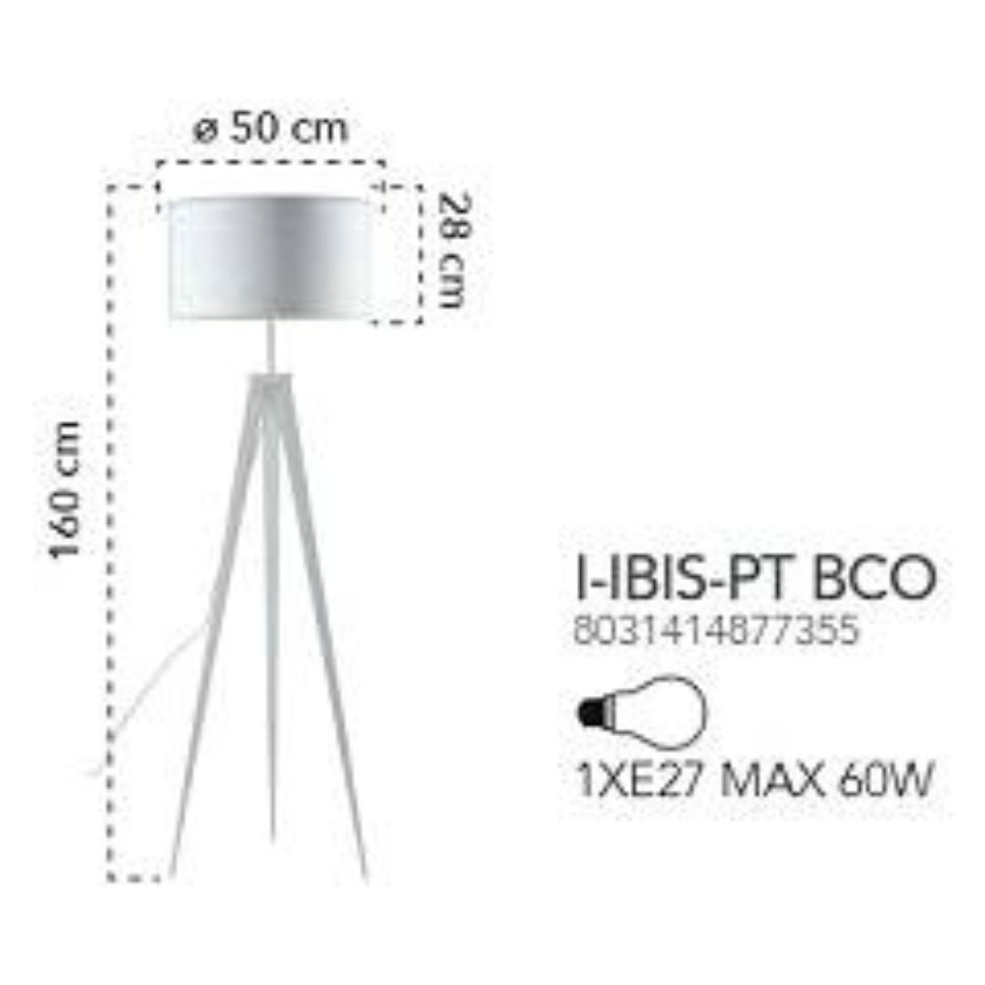 Piantana 3 piedi in metallo con paralume in tessuto 2 colori bianco o nero art IBIS-PT